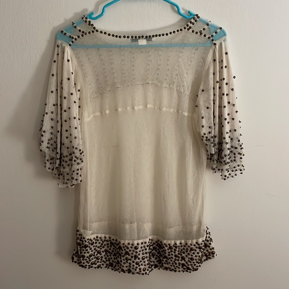 💕 SOLD Anthropologie White Mesh Top with Metal Beading - Picture 9 of 9